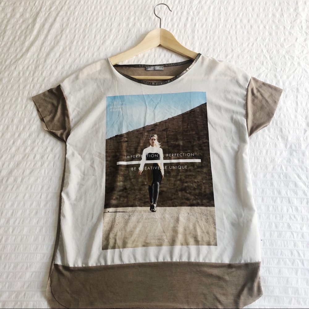 Zara Silk Graphic T-Shirt, Size S